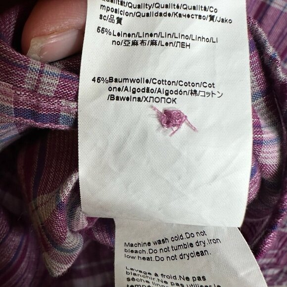 Hugo Boss Orange Linen Blend Plaid Button Up Shirt Purple Mens XL Western Preppy - Picture 11 of 15